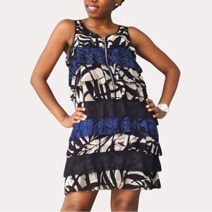 Kensie Tiered Ruffle Exposed Zipper Mini Dress Abstract Print L bv